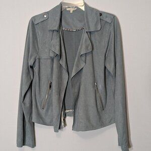 Women's MYSTREE, Blue, Faux Suede Long Sleeved Waterfall Jacket; Size M